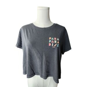 Roxy Paradise Graphic Crop Tee Charcoal Gray Cotton Boxy T-Shirt Large